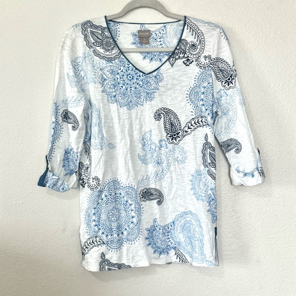 Chico's Tops - Chicos Blue White Paisley Toile V Neck Top Tunic Size 0 S Small